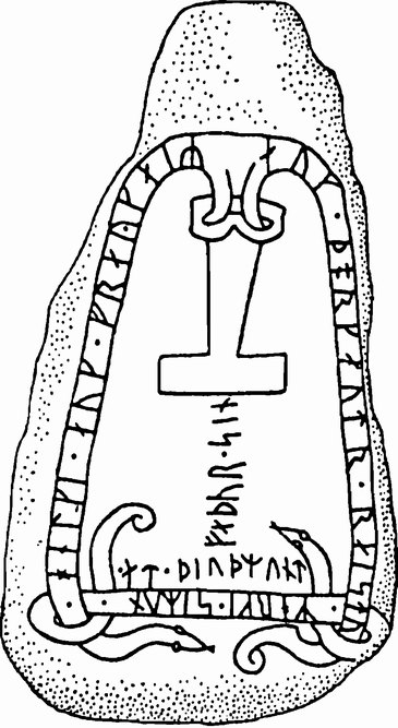 Рис. 28. Рунический камень из Стенкисты, Сёдерманланд, Швеция, с изображением молота Тора