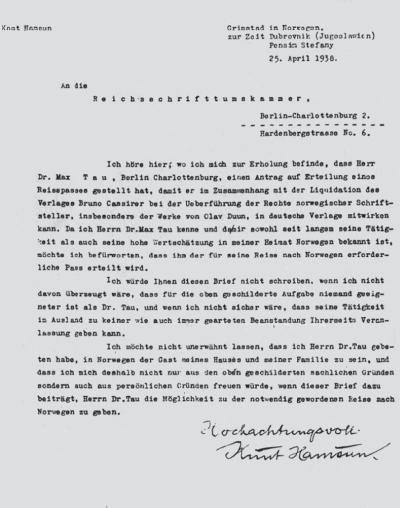 Письмо Гамсуна норвежским властям. 1938 г
