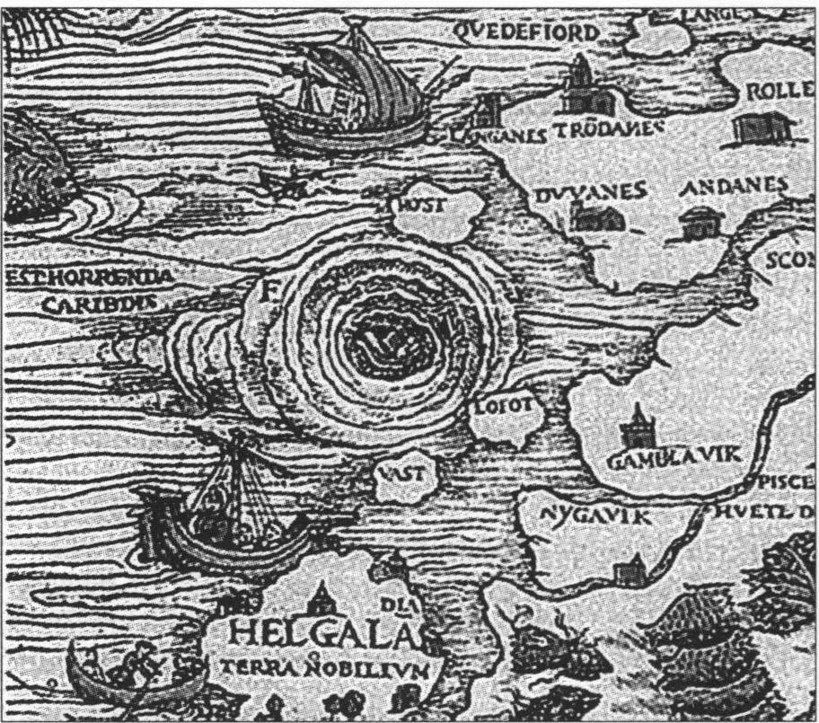 Водоворот Мальстрём на морской карте Олауса Магнуса