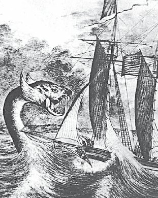 Морской змей нападает на корабль. Из книги Олауса Магнуса «Морская карта» (XVI в.)