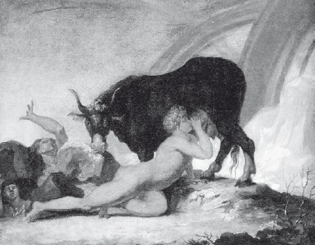 Н. Альбигаард. Аудумла (ок. 1790 г.). Пока Имир сосет вымя Аудумлы, корова вылизывает предка богов Бури